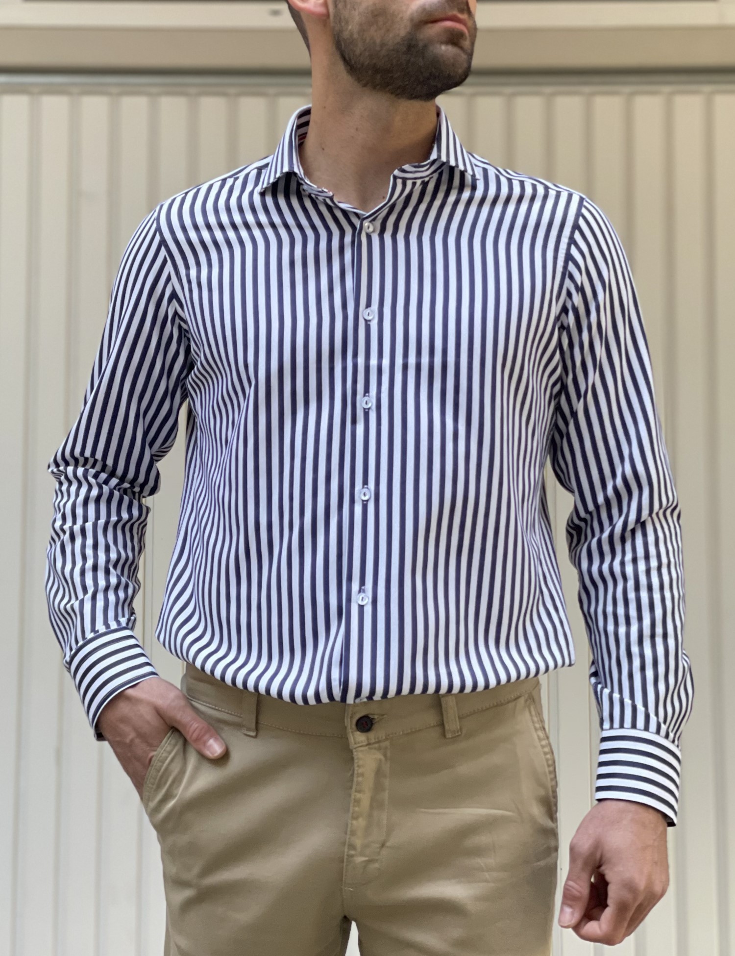 Ανδρικό λευκό ριγέ πουκάμισο Modern Fit 301512W φωτογραφία